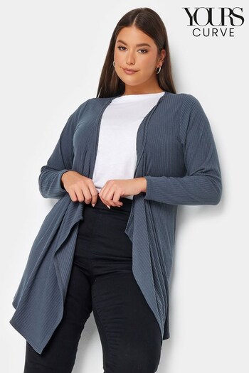 Yours Curve Grey Waterfall Midaxi Ribbed Cardigan (N64246) | £26
