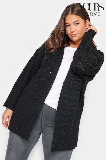 Yours Curve Black Distressed Edge To Edge Cardigan (N64251) | £31