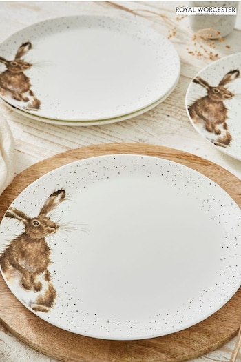 Royal Worcester White Wrendale Designs Hare Set of 4 Coupe Plates (N64255) | £72