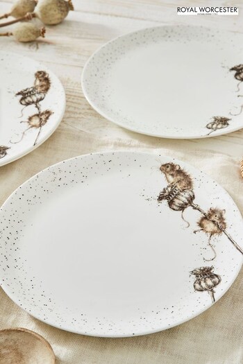 Royal Worcester White Wrendale Designs Mouse Set of 4 Coupe Plates (N64256) | £72