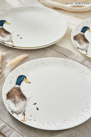Royal Worcester White Wrendale Designs Duck Set of 4 Coupe Plates (N64257) | £72