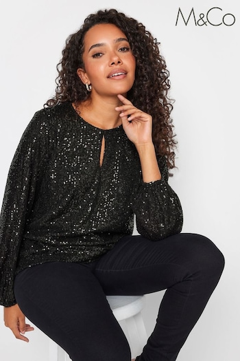 M&Co Black Sequin Keyhole Bellow Sleeve Top (N64272) | £45