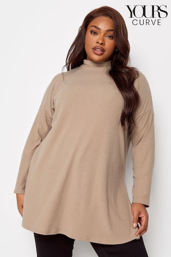 Yours Curve Natural Oversized Turtle Neck Ribbed Longsleeve T-Shirt (N64280) | £24