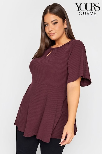 Yours Curve Purple Keyhole Peplum Ribbed Top (N64283) | £24