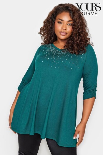 Yours Curve Blue Stud Swing Top (N64286) | £26