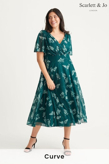 Scarlett & Jo Green Victoria Angel Sleeve Mesh Midi Long Dress (N64376) | £85