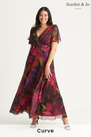 Scarlett & Jo Red Floral Isabelle Rose Angel Sleeve Maxi Dress (N64380) | £95