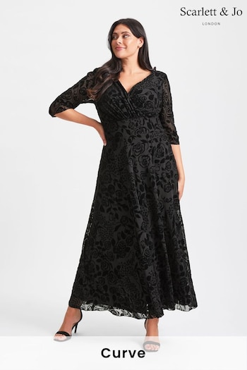 Scarlett & Jo Black Curve Verity Flock Maxi Gown (N64385) | £110