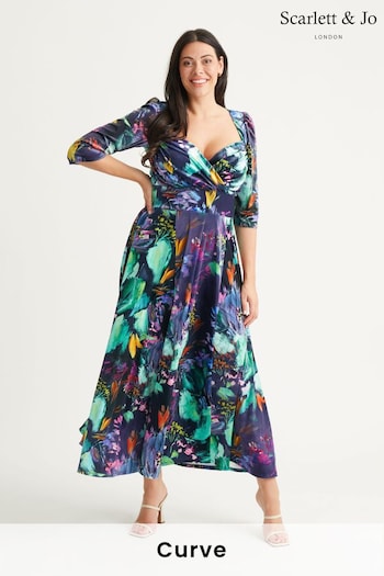 Scarlett & Jo Purple Multi Floral Print Elizabeth Velvet Maxi Gown (N64388) | £135