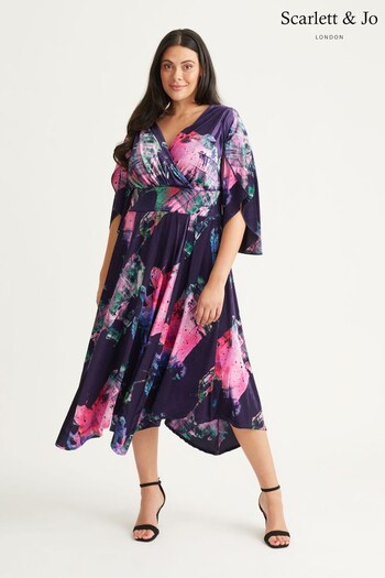 Scarlett & Jo Purple Velvet Kimono Hanky Hem Dress (N64391) | £120