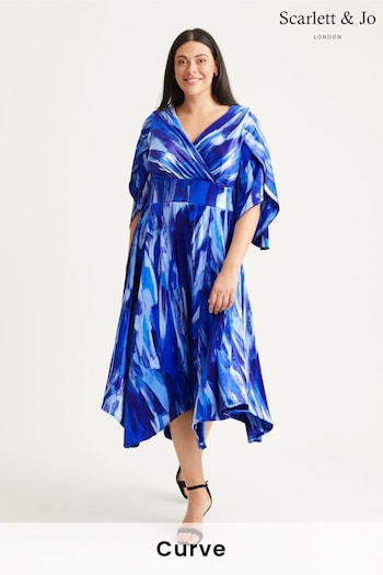 Scarlett & Jo Blue Velvet Kimono Hanky Hem Dress (N64392) | £120