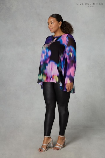 Live Unlimited Curve Multi Floral Print Chiffon High Low Black Top (N64474) | £69