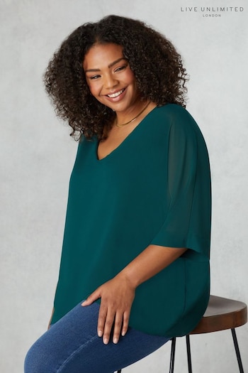 Live Unlimited Curve Green V-Neck Chiffon Overlay Top (N64478) | £45