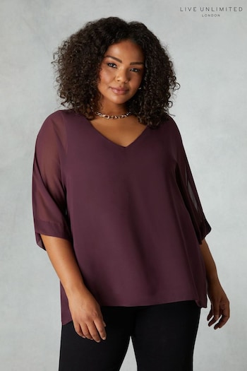 Live Unlimited Curve Purple V-Neck Chiffon Overlay Top (N64479) | £45