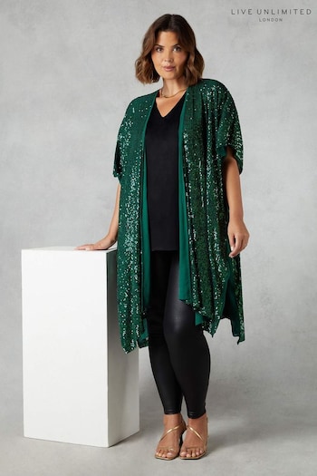 Live Unlimited Curve - Green Sequin Longline Kimono (N64511) | £89