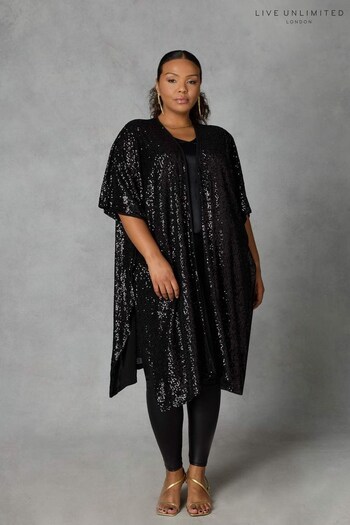 Live Unlimited Curve - Sequin Longline Black Kimono (N64512) | £89