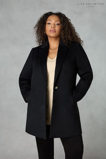 Live Unlimited Curve - Wool Blend Short Tailored Black Coat (N64522) | £179