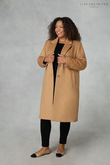 Live Unlimited Curve - Natural Wool Blend Long Tailored Coat (N64523) | £199