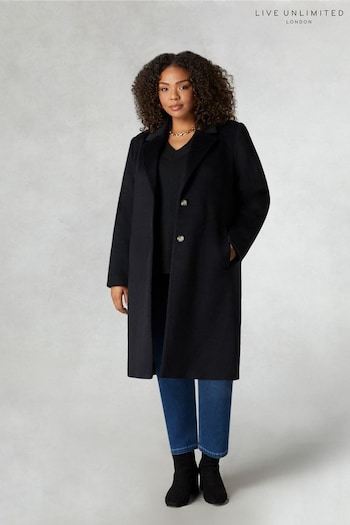 Live Unlimited Curve - Wool Blend Long Tailored Black Coat (N64524) | £199
