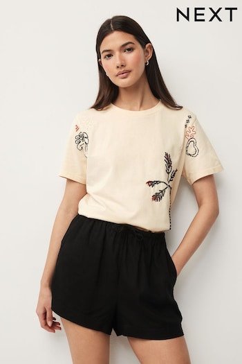 Ecru Embroidered Palm T-Shirt (N64546) | £20