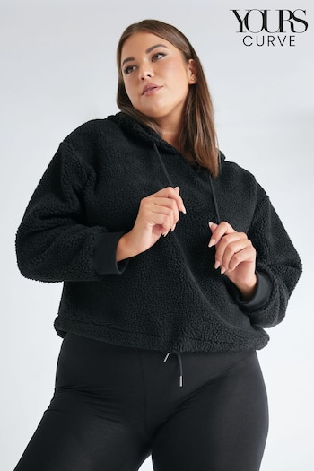 Yours Curve Black Borg Cropped Hooded Fleece (N64571) | £27