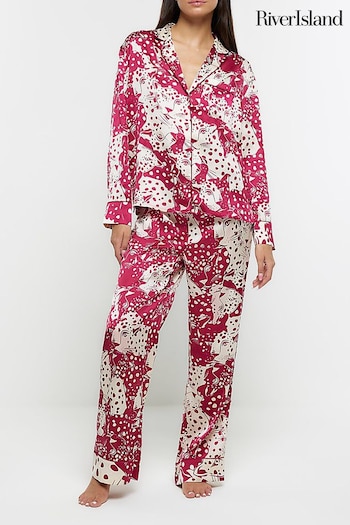River Island Pink Animal Satin Pyjama (N64636) | £25
