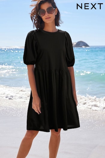 Black Puff Sleeve Mini Jersey Dress (N64671) | £25