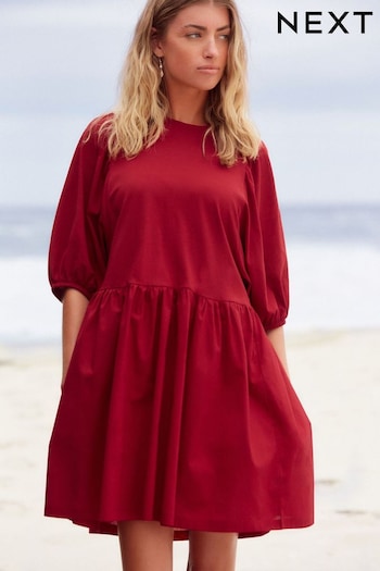 Red Puff Sleeve Mini Jersey Dress (N64679) | £25