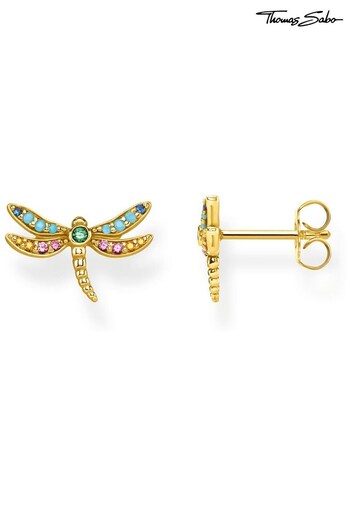 Thomas Sabo Gold Colorful Dragonfly Earrings - 925 Silver, 18K Gold (N64812) | £98