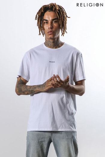 Religion White Relaxed Fit Crew Neck T-Shirt with Back and Chest Graphic (N64935) | £38