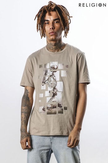 Religion Grey Regular Fit Crew Neck T-Shirt with Front Graphic (N64943) | £38