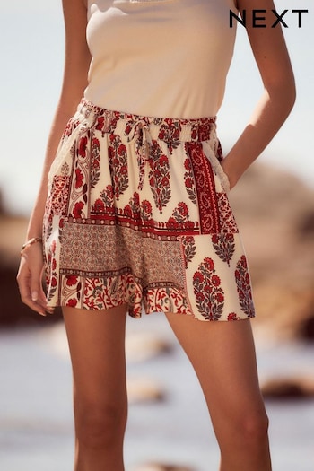 Red Tile Print Elasticated Waist Jersey Shorts (N64948) | £16