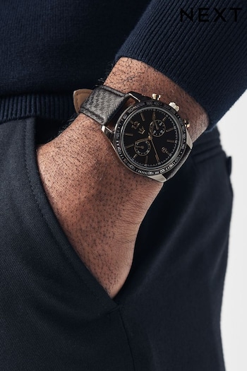 Black Textured Strap Watch (N64963) | £35