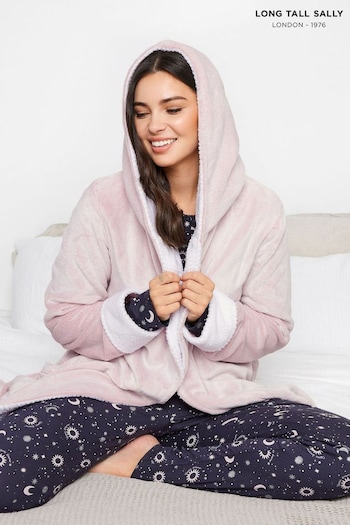 Long Tall Sally Pink Contrast Waffle Trim Hooded Maxi Robe (N65011) | £45