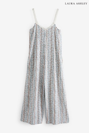 Laura Ashley Blue Ditsy Floral Stripe Cotton Lounge Romper Jumpsuit (N65012) | £32