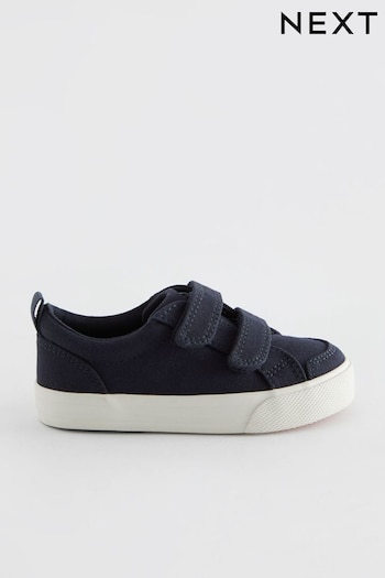 Navy Canvas Standard Fit (F) Two Strap Touch Fastening Heel Shoes (N65014) | £14 - £18