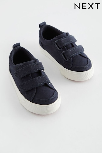 Navy Canvas Wide Fit (G) Two Strap Ice Fastening Trainers (N65015) | £14 - £18