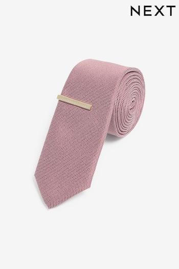 Damson Pink Slim Textured Tie And Clip Set (N65038) | £14