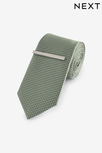 Light Green Textured Tie And Clip (N65039) | £14