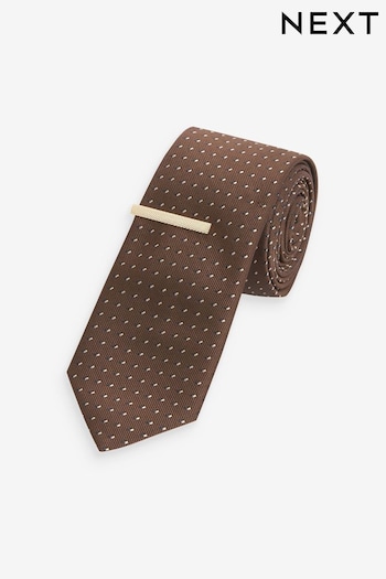 Rust Brown Slim Pattern Tie And Tie Clip (N65046) | £14