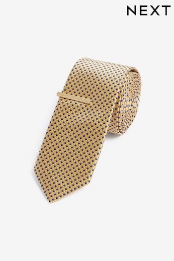 Yellow/Blue Slim Pattern Tie And Tie Clip (N65047) | £14