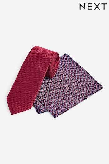 Red Geometric Slim Tie And Pocket Square Set (N65065) | £16