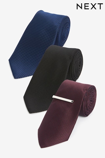 Black/Navy Blue/Burgundy Red Textured 3 Pack Tie Multipack (N65077) | £28