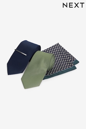 Navy Blue/Dark Green 2 Pack Textured Ties And Pocket Sqaure Set (N65078) | £24