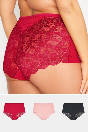 Yours Curve Pink Lace Back Full Briefs 3 Pack (N65121) | £19