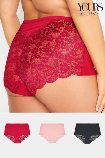 Yours Curve Pink Lace Back Full Briefs 3 Pack (N65121) | £19