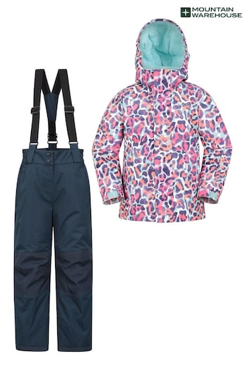Mountain Warehouse Pink Kids Fleece Lined Printed Ski Jacket And Joggers Set (N65126) | £88