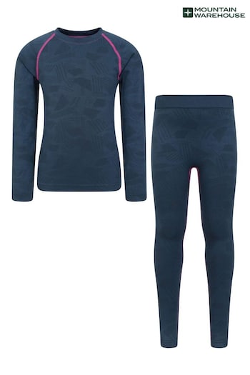 Mountain Warehouse Blue Active Seamless Kids Thermal Top & Pants Set (N65173) | £30