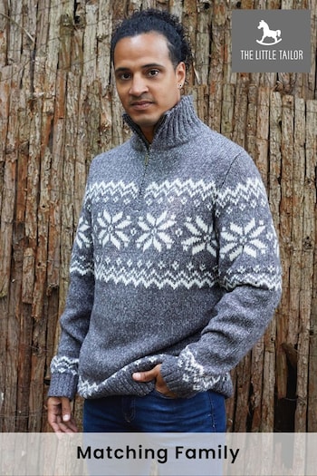 The Little Tailor Mens Grey Cosy Zip Neck Fairisle Knitted Christmas Jumper (N65201) | £79