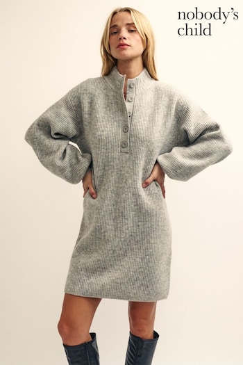 Nobodys Child Grey Fluffy Button Mini Dress (N65217) | £75